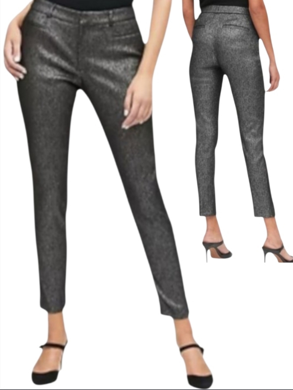 BR Sloan Metallic Slimming Bi-Stretch Ankle Pant Crosshatch